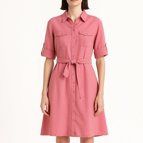 L.L.Bean Pink Linen Blend Button Shirt Dress Size S Petite - Picture 1 of 8